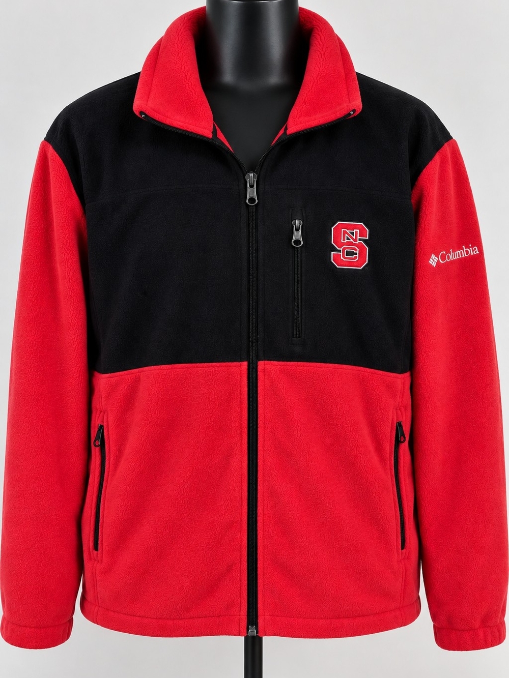 Columbia Color Block Fleece Jacket Red & Black XL Like New